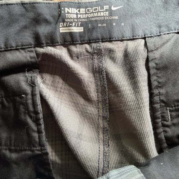 NIKE GOLF DRI FIT TOUR PERFORMANCE Pants Plaid Gray Black SZ 36x32 Stretch Mens - Picture 10 of 12